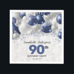 Navy Blue Silver Balloon Glitter 90th Birthday Napkin<br><div class="desc">Modern Glam Navy Blue Silver Balloon Glitter Sparkle Any Age Birthday Party Napkins</div>
