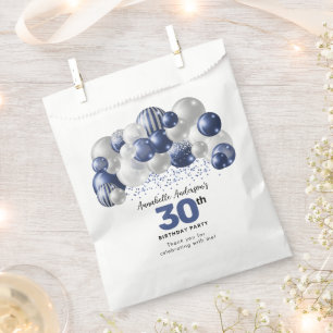 Navy Blue Silver Balloon Glitter Favour Birthday Favour Bags