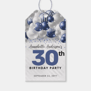 Navy Blue Silver Balloon Glitter Favour Birthday Gift Tags