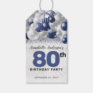 Navy Blue Silver Balloon Glitter Favour Birthday Gift Tags