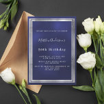 Navy blue silver birthday invitation<br><div class="desc">A trendy,  modern 50th (or any age) birthday party invitation card for men,  guys,  male.   A navy blue background. The blue colour is uneven.  With a faux silver frame. Personalise and add your name and party details.
Back: blue background</div>