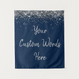 Navy Blue Silver Birthday Party Photo Booth Prop  Tapestry