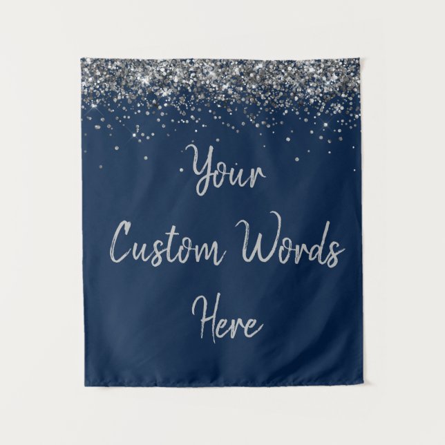Navy Blue Silver Birthday Party Photo Booth Prop  Tapestry (Front)