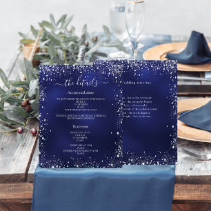 Navy blue silver budget wedding program details flyer