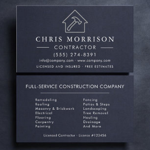 Navy Blue Silver Building Construction Coontractor Business Card
