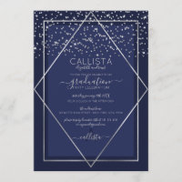 Navy Blue Silver Confetti Border Graduation
