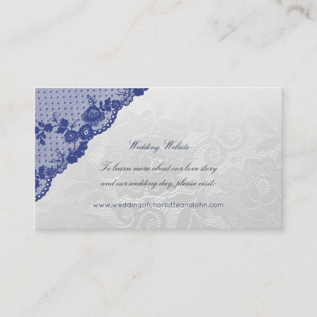 Navy Blue  Silver Delicate Script Wedding Website Enclosure Card (Front)