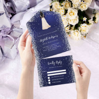 Navy blue silver dress glitter birthday rsvp