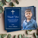 Navy Blue Silver First Communion Thank You Card<br><div class="desc">Navy Blue Silver First Holy Communion Photo Thank You Card</div>