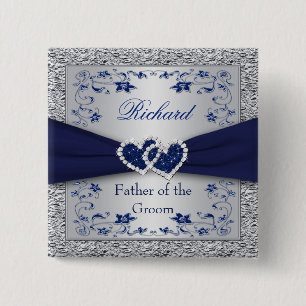 Navy Blue, Silver Floral Father of Groom Pin
