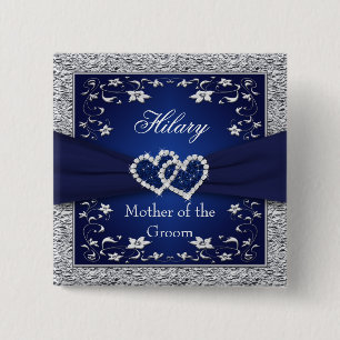 Navy Blue, Silver Floral Mother of the Groom Pin