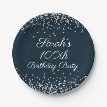 Navy Blue Silver Glitter 100th Birthday Party