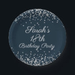 Navy Blue Silver Glitter 18th Birthday Party Paper Plate<br><div class="desc">Elegant navy blue with silver glitter 18th birthday party paper plates. Text is fully customisable,  so create your own plates with the name and age you want. The background colour is customisable,  as well.  Contact us for help with customisations or matching products.</div>