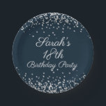 Navy Blue Silver Glitter 18th Birthday Party Paper Plate<br><div class="desc">Elegant navy blue with silver glitter 18th birthday party paper plates. Text is fully customisable,  so create your own plates with the name and age you want. The background colour is customisable,  as well.  Contact us for help with customisations or matching products.</div>