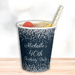 Navy Blue Silver Glitter 40th Birthday Party Paper Cups<br><div class="desc">Classic and elegant navy blue with silver glitter 40th birthday party paper cups.  Contact us for help with customisation or to request matching products.</div>
