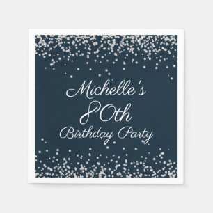 Navy Blue Silver Glitter 80th Birthday Party Napkin