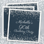 Navy Blue Silver Glitter 90th Birthday Party Napkin<br><div class="desc">Elegant and chic navy blue with silver glitter 90th birthday party paper napkins for women.  Contact us for help with customisation or to request matching products.</div>