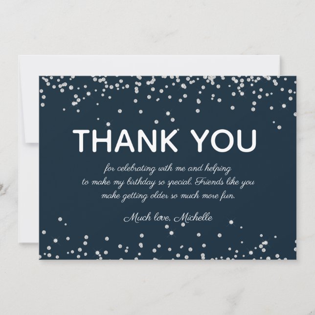 Navy Blue Silver Glitter Birthday Thank You (Front)