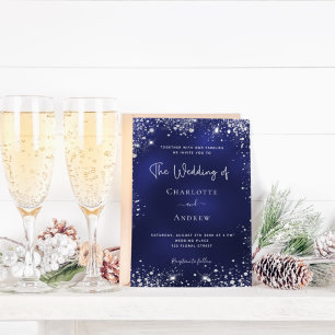 Navy blue silver glitter budget wedding invitation flyer