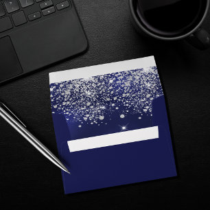 Navy blue silver glitter dust return address envelope