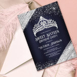 Navy Blue Silver Glitter Princess Tiara Sweet 16 I Invitation<br><div class="desc">This glamourous and girly sweet sixteen birthday party invitation is perfect for the stylish and trendy girl. It features a faux printed sparkly silver tiara crown with speckled and splatter silver glitter dust confetti on a navy blue dreamy metallic background. It's elegant, pretty, luxurious, and modern; the perfect design to...</div>