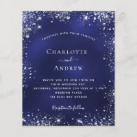 Navy blue silver glitter QR wedding invitation