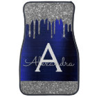 Navy Blue Silver Glitter Sparkle Monogram Car Floo