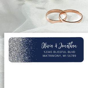 Navy Blue Silver Glitter Wedding Address