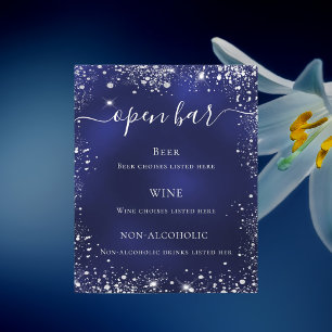 Navy blue silver glitter wedding bar menu