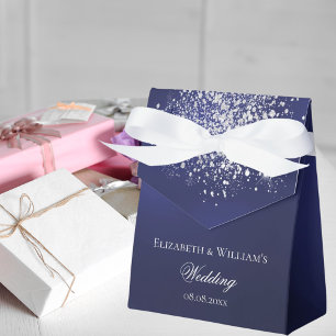 Navy blue silver glitter wedding favour box