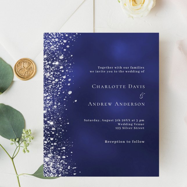 Navy blue silver glitter wedding invitation (Creator Uploaded)
