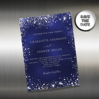 Navy blue silver glitter wedding invitation magnet