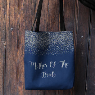 Navy Blue Silver Glitter Wedding Mother Of Bride Tote Bag