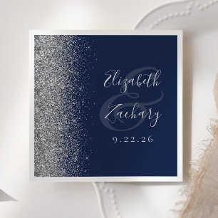 Navy Blue Silver Glitter Wedding Napkin