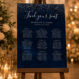 Navy Blue Silver Glitter Wedding seating chart
