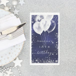 Navy blue silver glitter white balloons birthday napkin<br><div class="desc">A napkin for a girly and glamourous 21st (or any age) birthday party.  A navy blue background with elegant faux silver sparkles and white balloons. The blue colour is uneven.  Personalise and add a name and age 21.  White letters.</div>