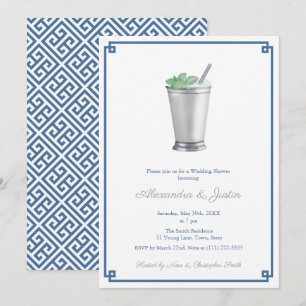 Navy Blue & Silver Grey Mint Julep Wedding Shower Invitation