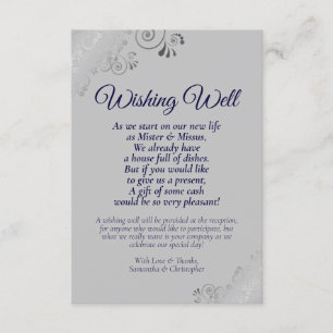 Navy Blue & Silver Grey Wedding Wishing Well Poem Enclosure Card
