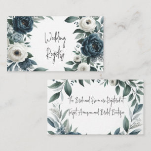 Navy Blue & Silver Ivory Floral Wedding Registry Enclosure Card