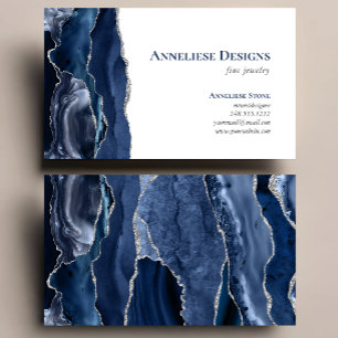 Navy Blue Silver Jewelry Designer Agate Geode  Business Card
