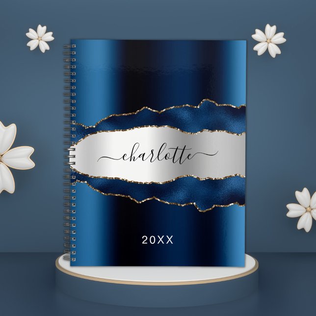 Navy blue silver metal agate marble name 2022 planner (Creator Uploaded)