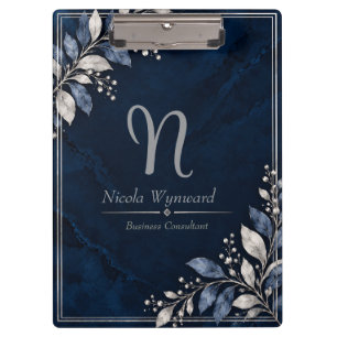 Navy Blue Silver Monogram Clipboard