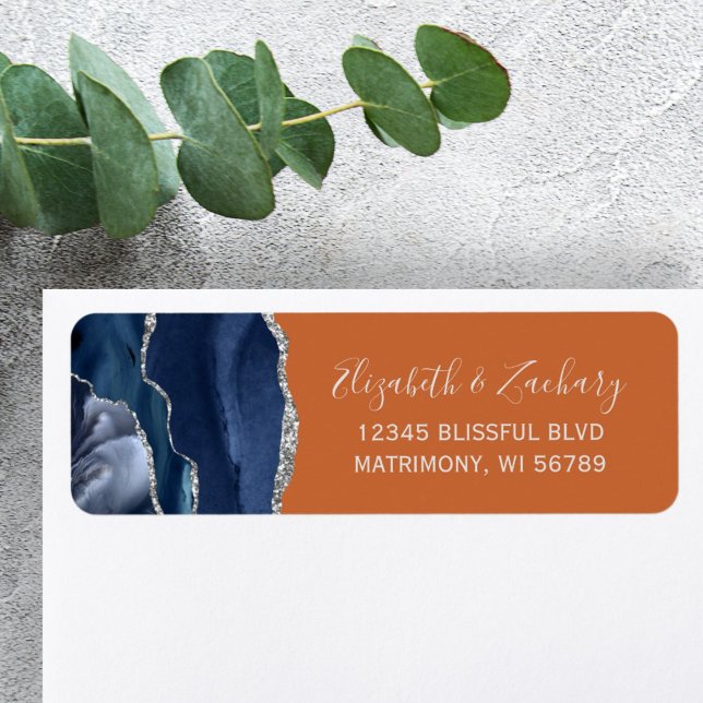 Navy Blue Silver Orange Wedding Return Address (Creator Uploaded)