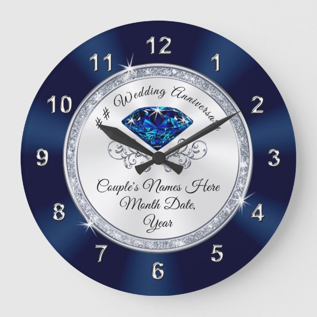 Navy Blue, Silver Personalised Anniversary Clock (Front)