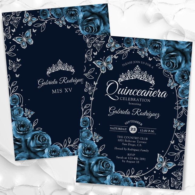 Navy Blue Silver Quinceanera Invitation (Creator Uploaded)