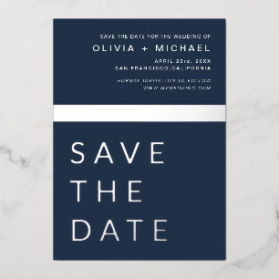 Navy Blue Silver Save the Date Elegant