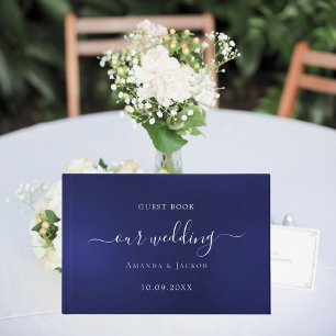 Navy blue silver script wedding  guest book