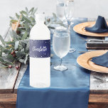 Navy blue silver sparkles name water bottle label<br><div class="desc">A navy blue background. The blue colour is uneven. Decorated with faux silver glitter,  sparkles. Personalise and add your name written with a modern hand lettered style script in white.</div>