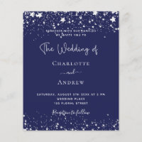 Navy blue silver stars budget wedding invitation