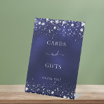 Navy blue silver stars cards gifts pedestal sign<br><div class="desc">A cards and gift sign for a birthday party,  wedding,  baby shower.  A navy blue background with elegant faux silver stars. The blue colour is uneven.  The text: cards and gifts,  thank you!</div>